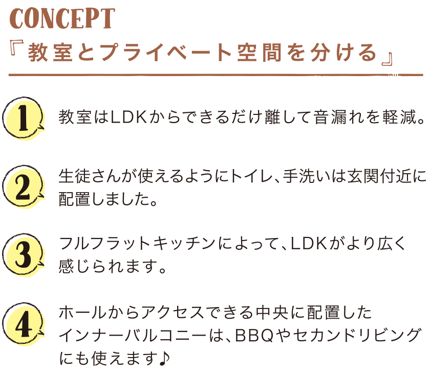 教室とプライベート空間を分ける